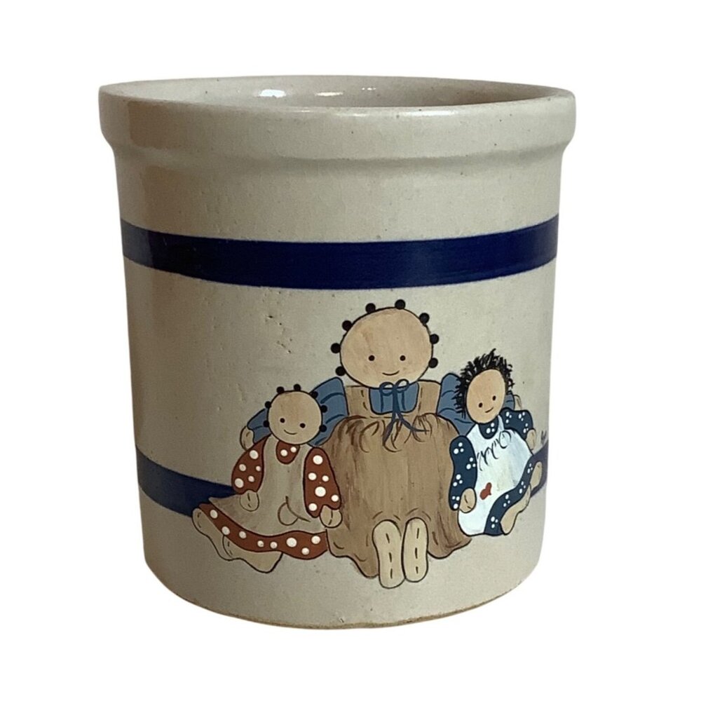 Vtg Robinson Ransbottom 1 Qt High Jar Crock Raggedy Dolls Roseville, OH #303
